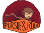 Pursue & Rule logo featuring a running monkey in pixel art style above bold text on an orange-red background.